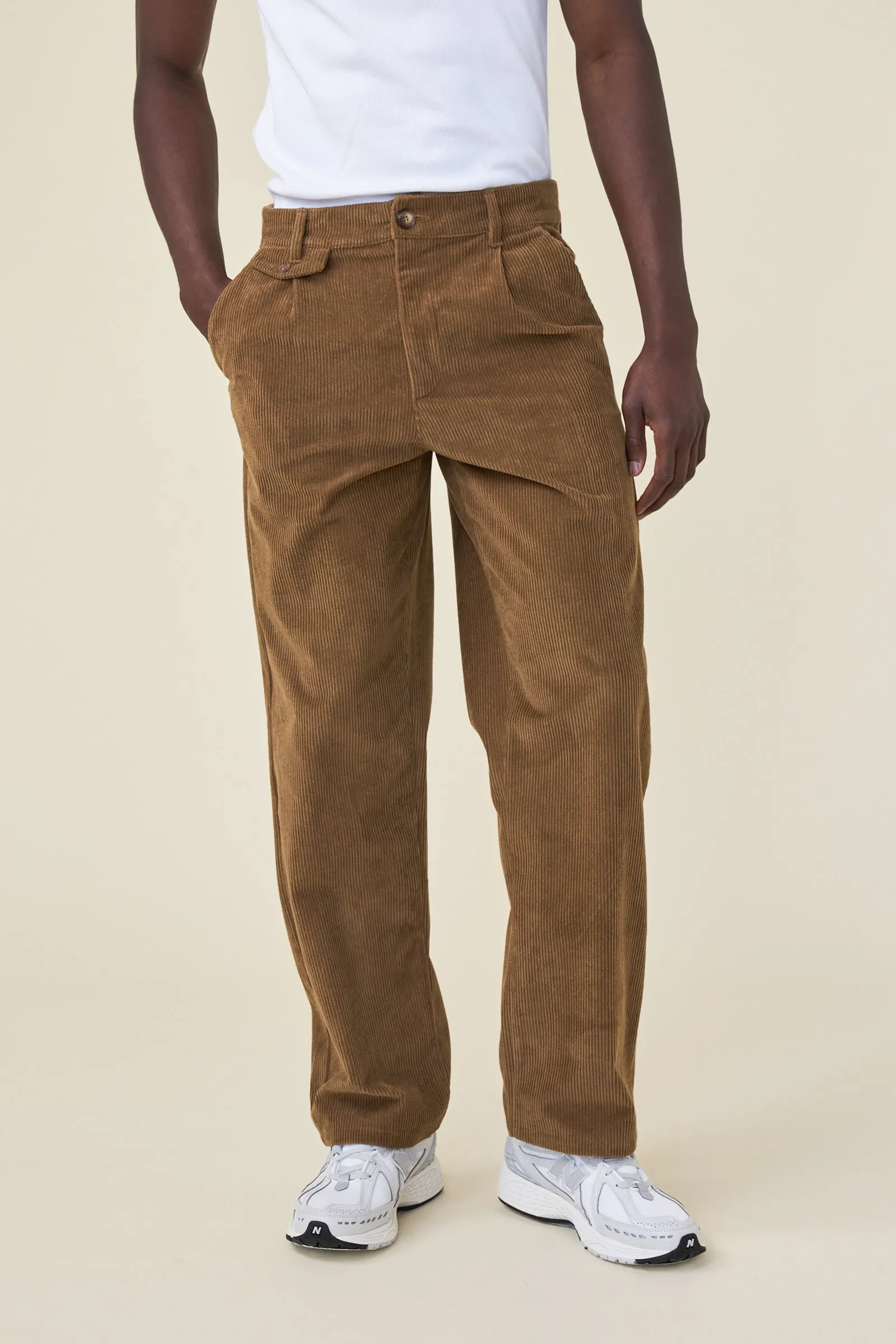 bound Wide Leg Corduroy Trousers - Pecan Brown