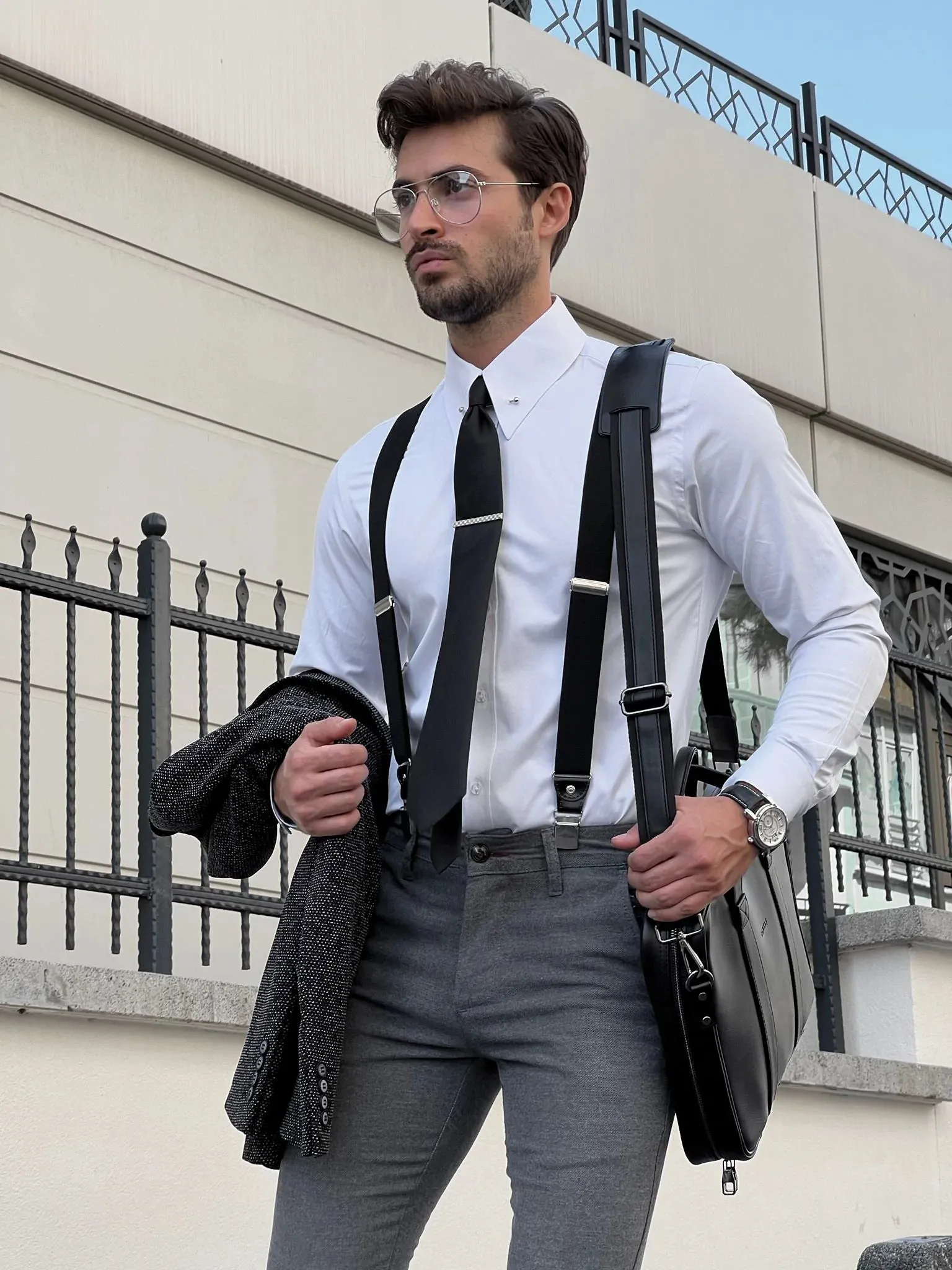 Brabion Milano Slim Fit Metal Buttoned Cotton White Shirt
