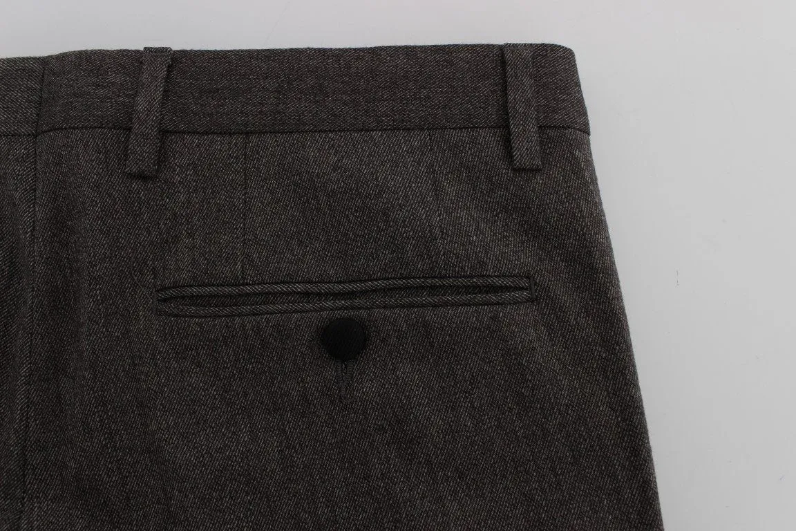 Brown Wool Stretch Slim Fit Pants