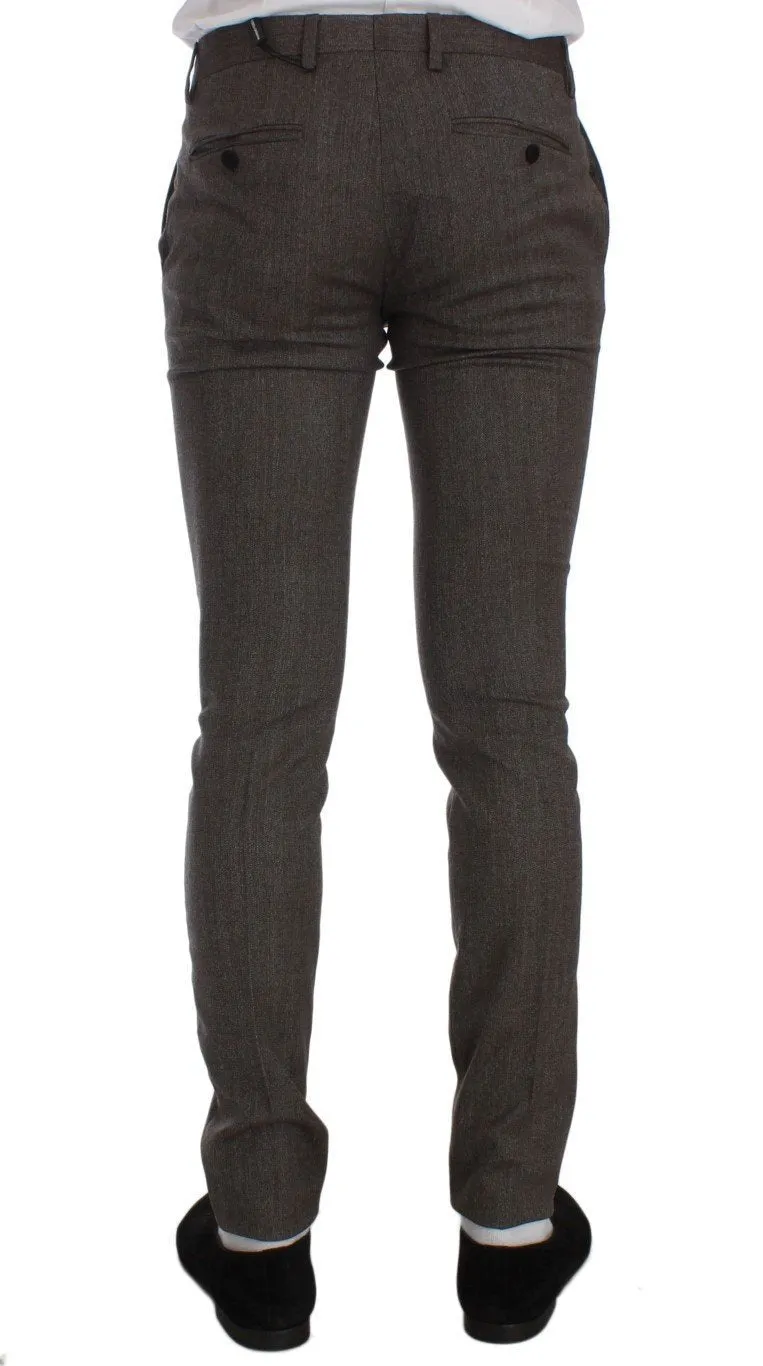 Brown Wool Stretch Slim Fit Pants