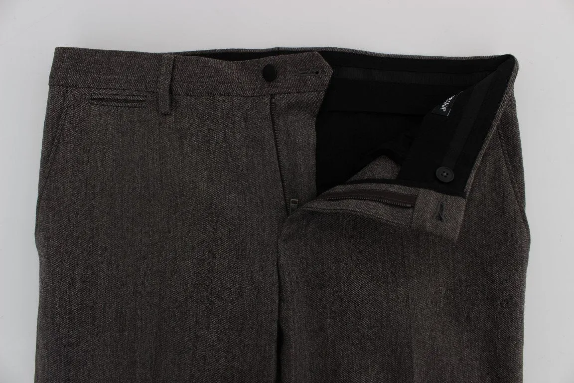 Brown Wool Stretch Slim Fit Pants