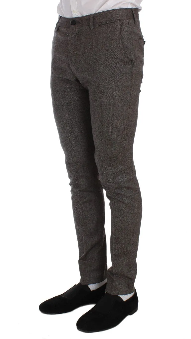 Brown Wool Stretch Slim Fit Pants