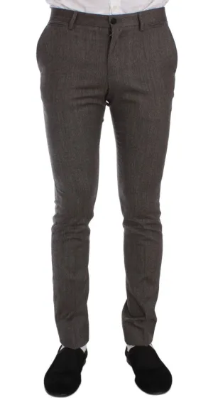 Brown Wool Stretch Slim Fit Pants
