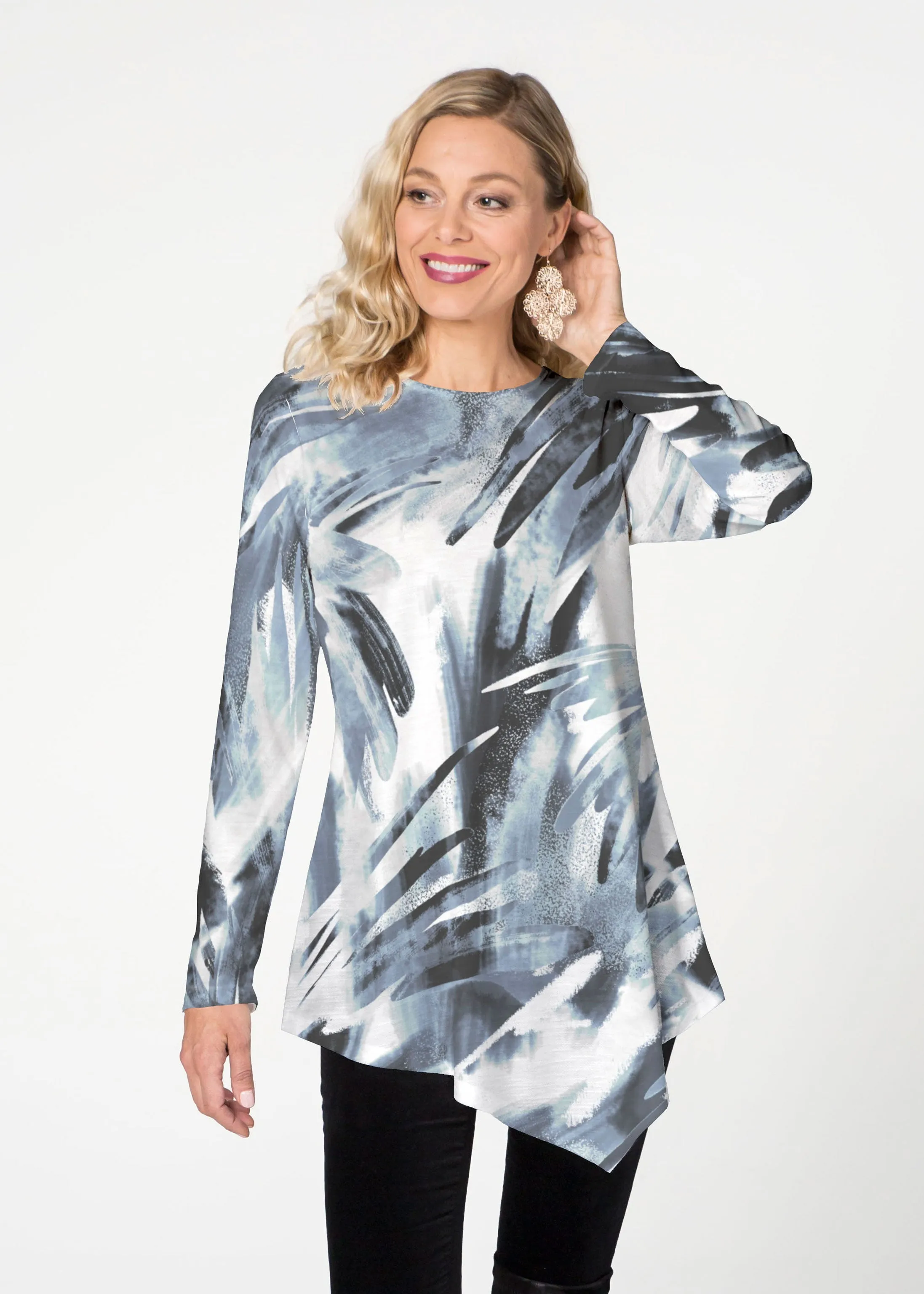 Brush Strokes  (17167) ~ Asymmetrical French Terry Tunic