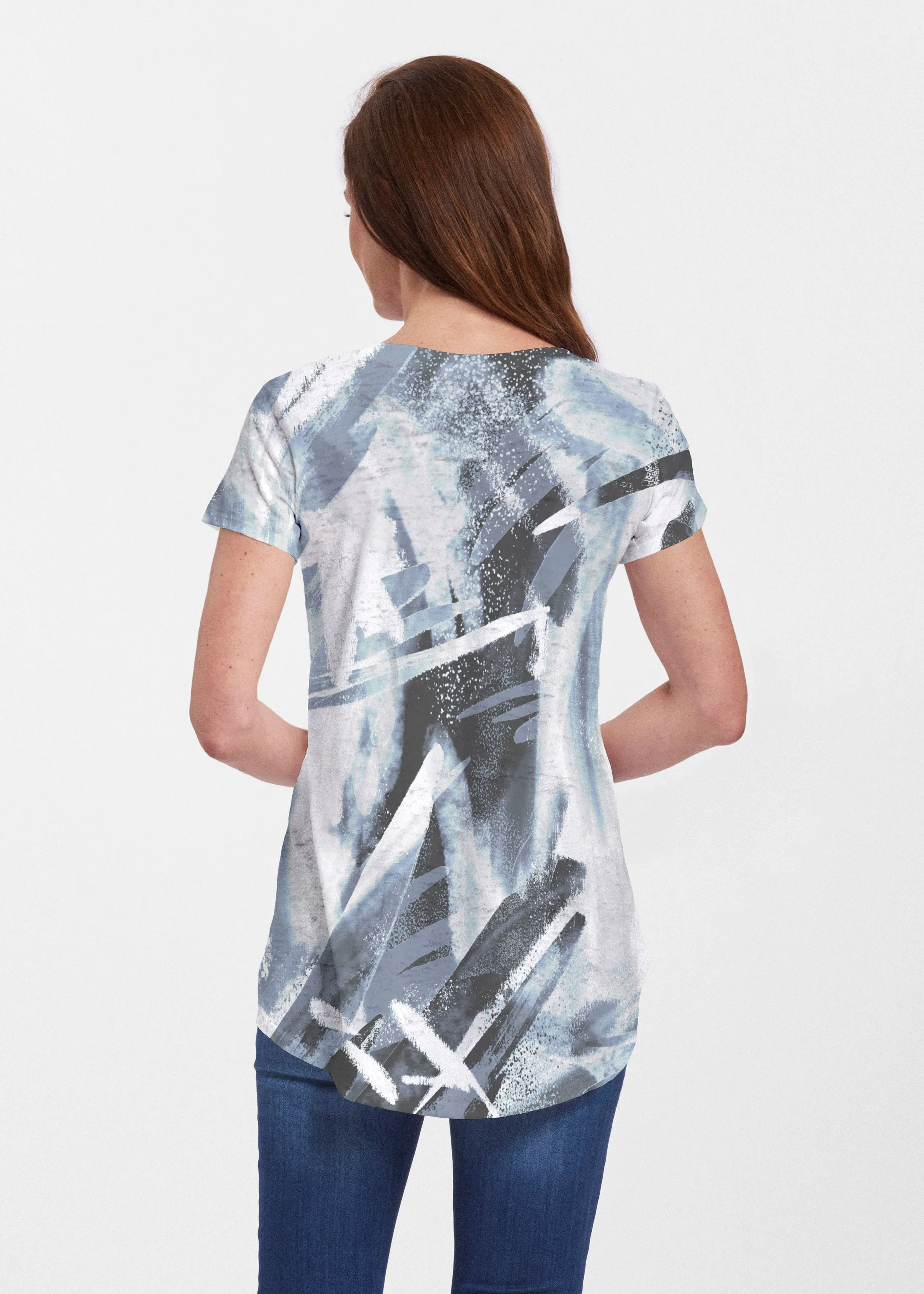 Brush Strokes Black (17167) ~ Signature Short Sleeve Scoop Neck Flowy Tunic