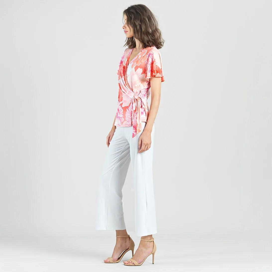 Butter Knit - Surplice Faux Wrap Side Tie Top - Sunset Petals