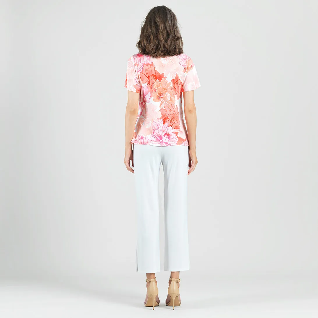 Butter Knit - Surplice Faux Wrap Side Tie Top - Sunset Petals