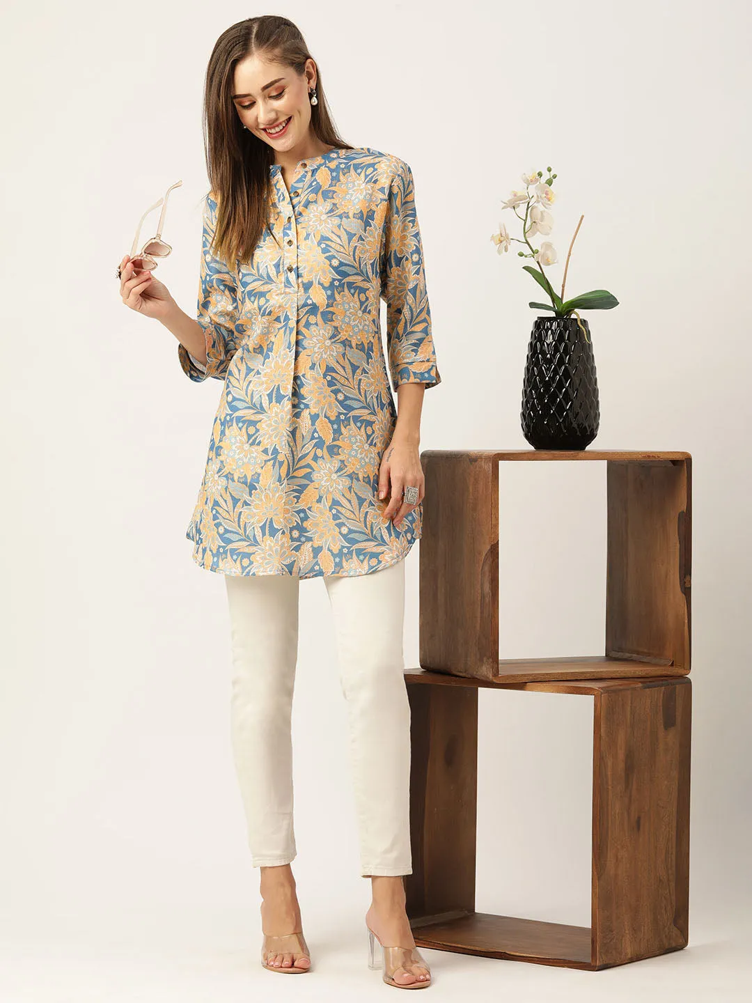 Buy Blue Comfort Fit Cotton Tunic for Women Online India - Zola