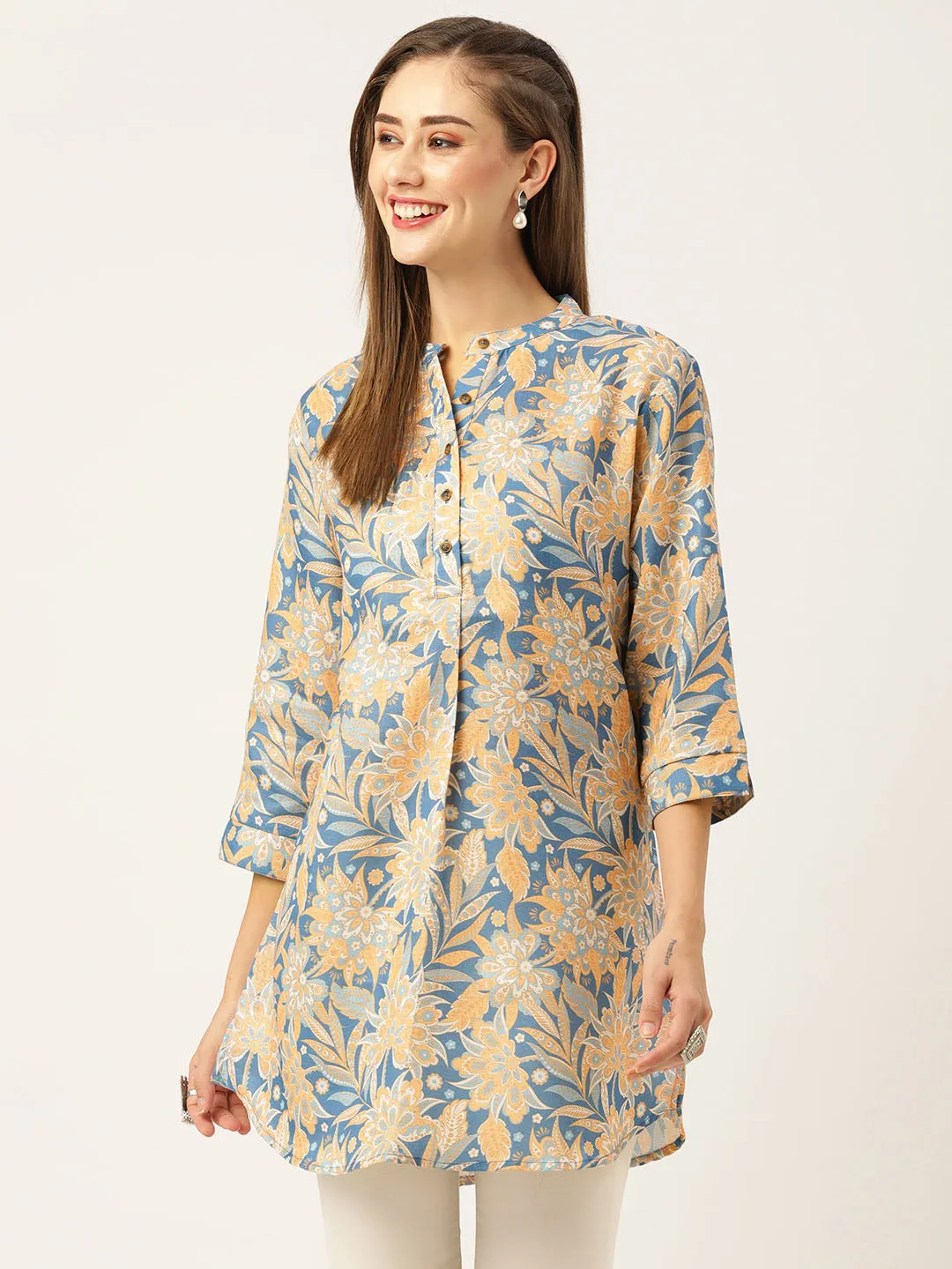 Buy Blue Comfort Fit Cotton Tunic for Women Online India - Zola