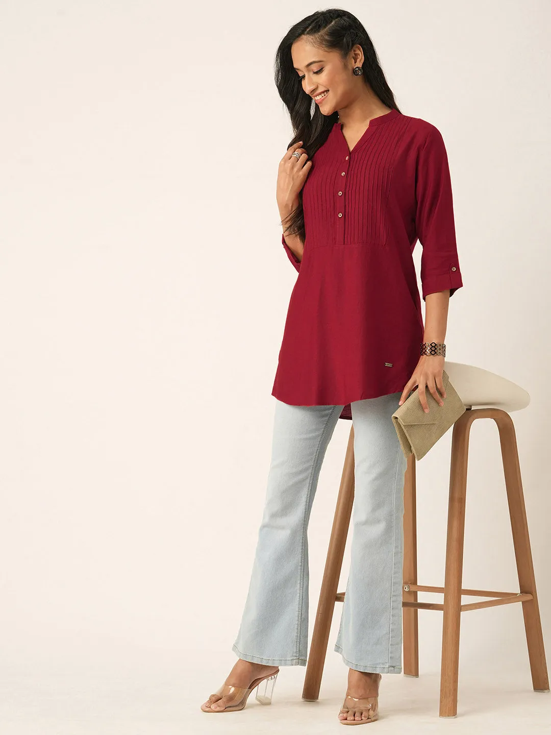 Buy Red Comfort Fit Rayon Tunics for Women Online India Hip Length Straight - Zola