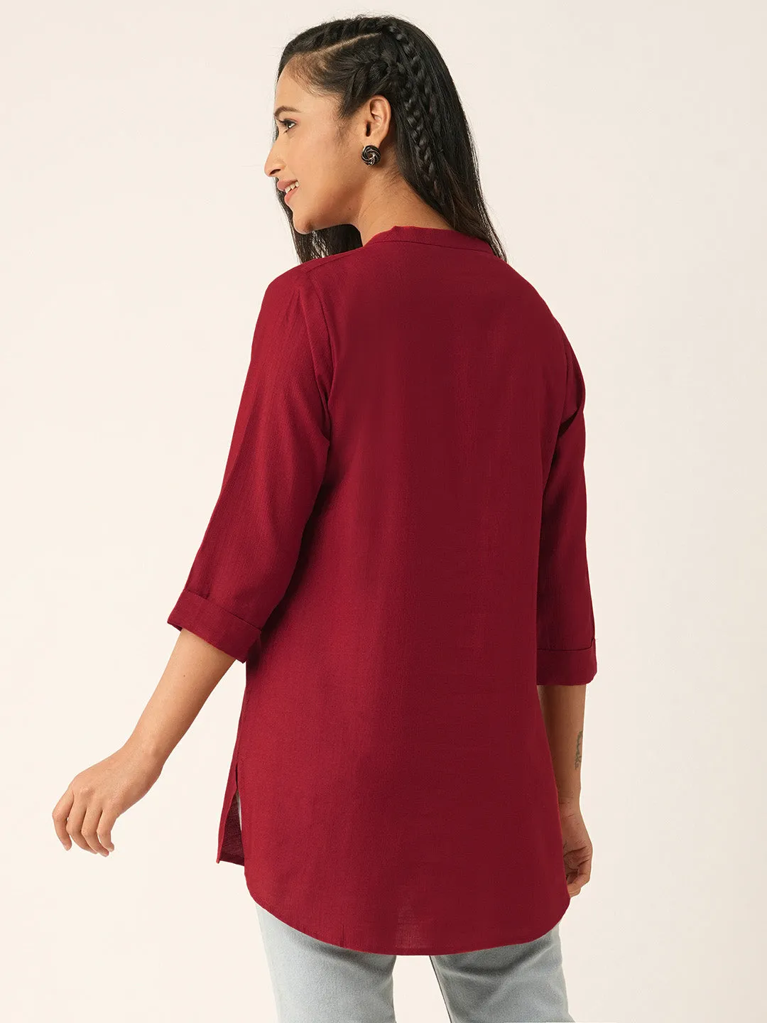 Buy Red Comfort Fit Rayon Tunics for Women Online India Hip Length Straight - Zola
