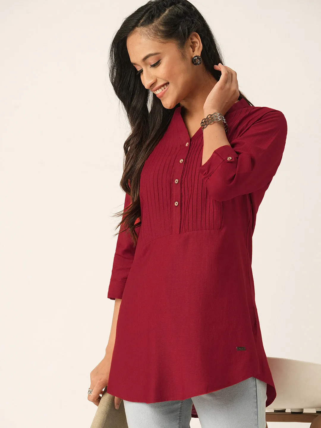 Buy Red Comfort Fit Rayon Tunics for Women Online India Hip Length Straight - Zola