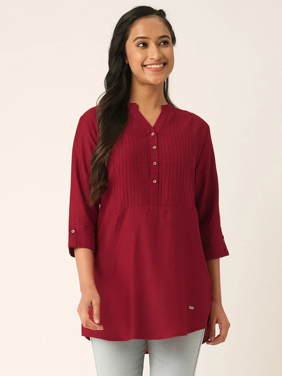 Buy Red Comfort Fit Rayon Tunics for Women Online India Hip Length Straight - Zola
