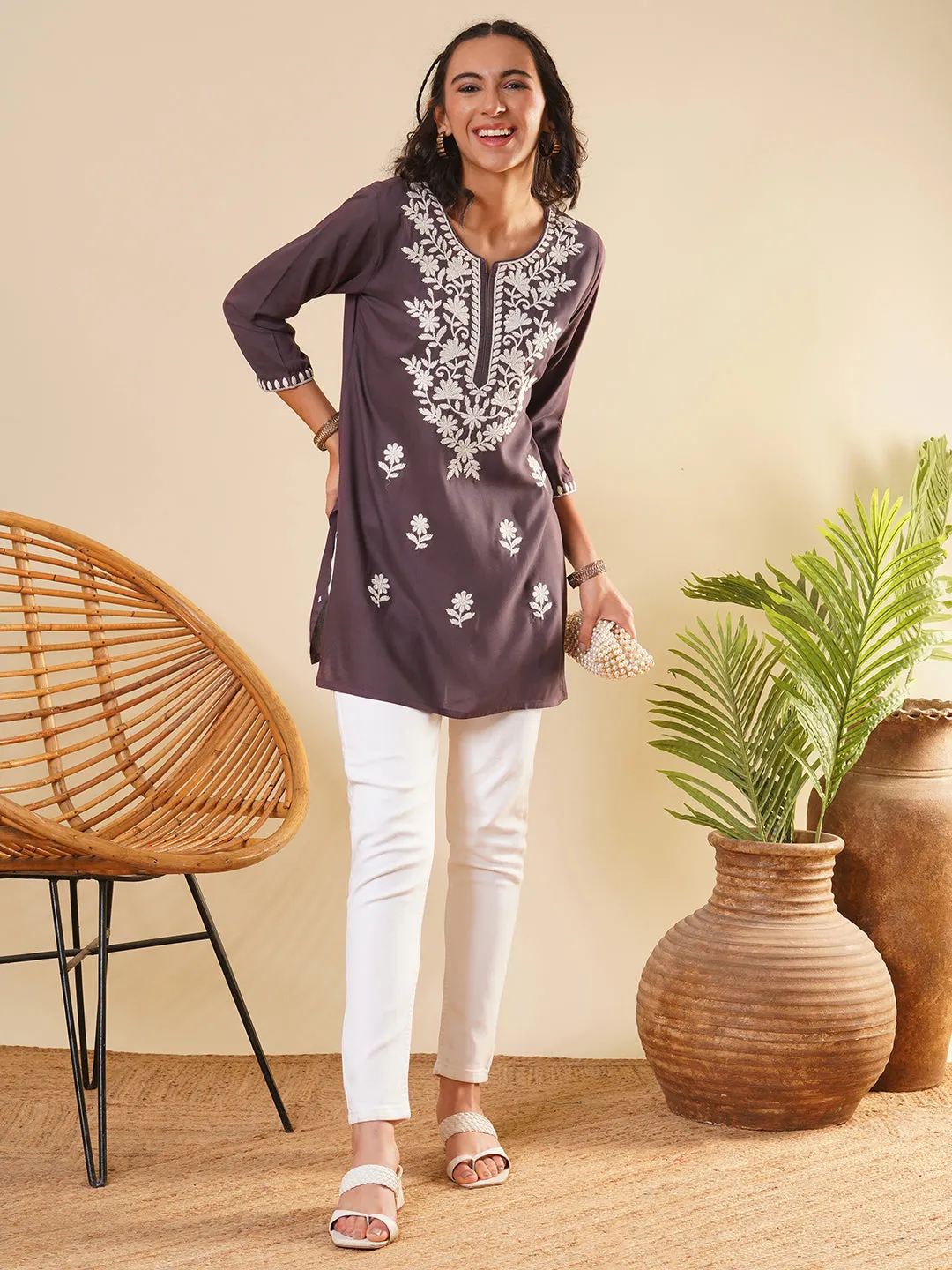 Buy Round Neckline Onion Comfort Fit Rayon Tunic For Women Online - Zola