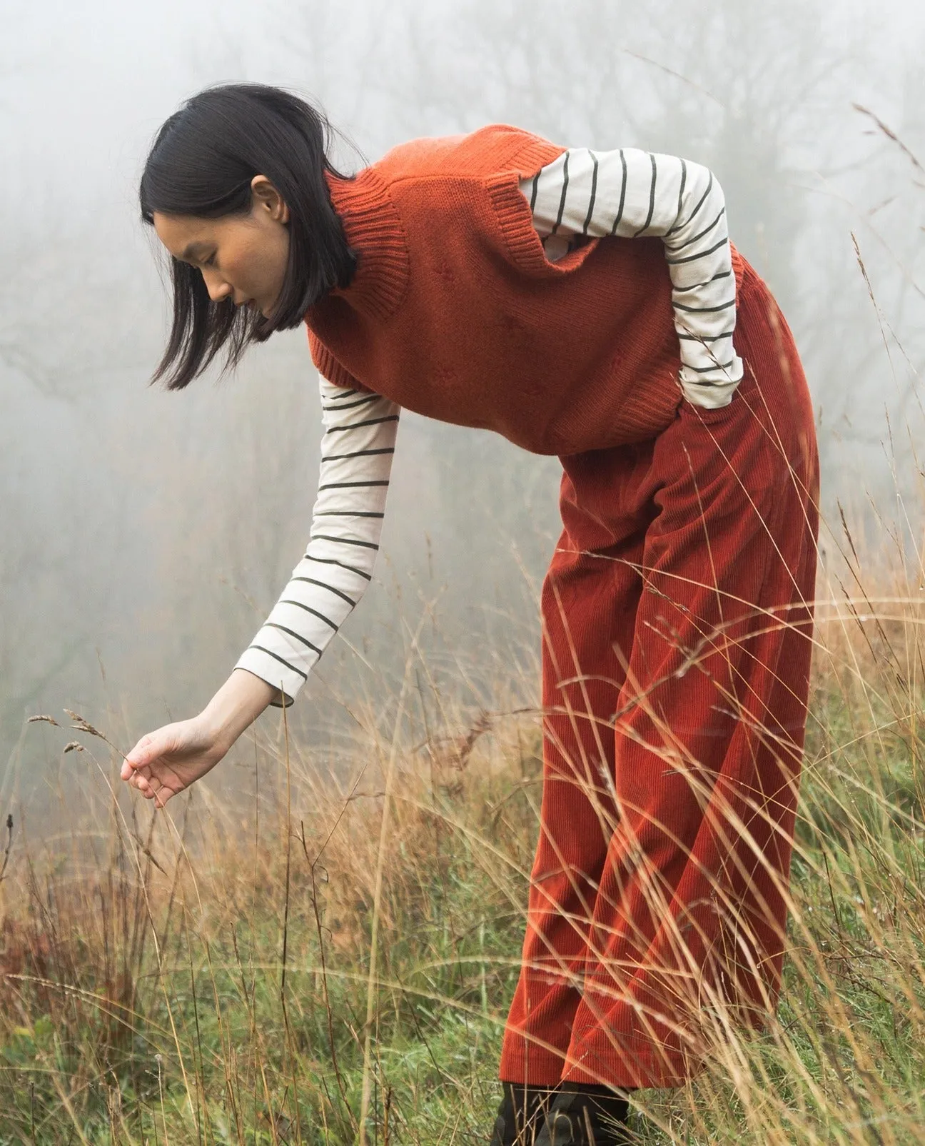 Caitlin Organic Cotton Cord Trouser in Burnt Orange