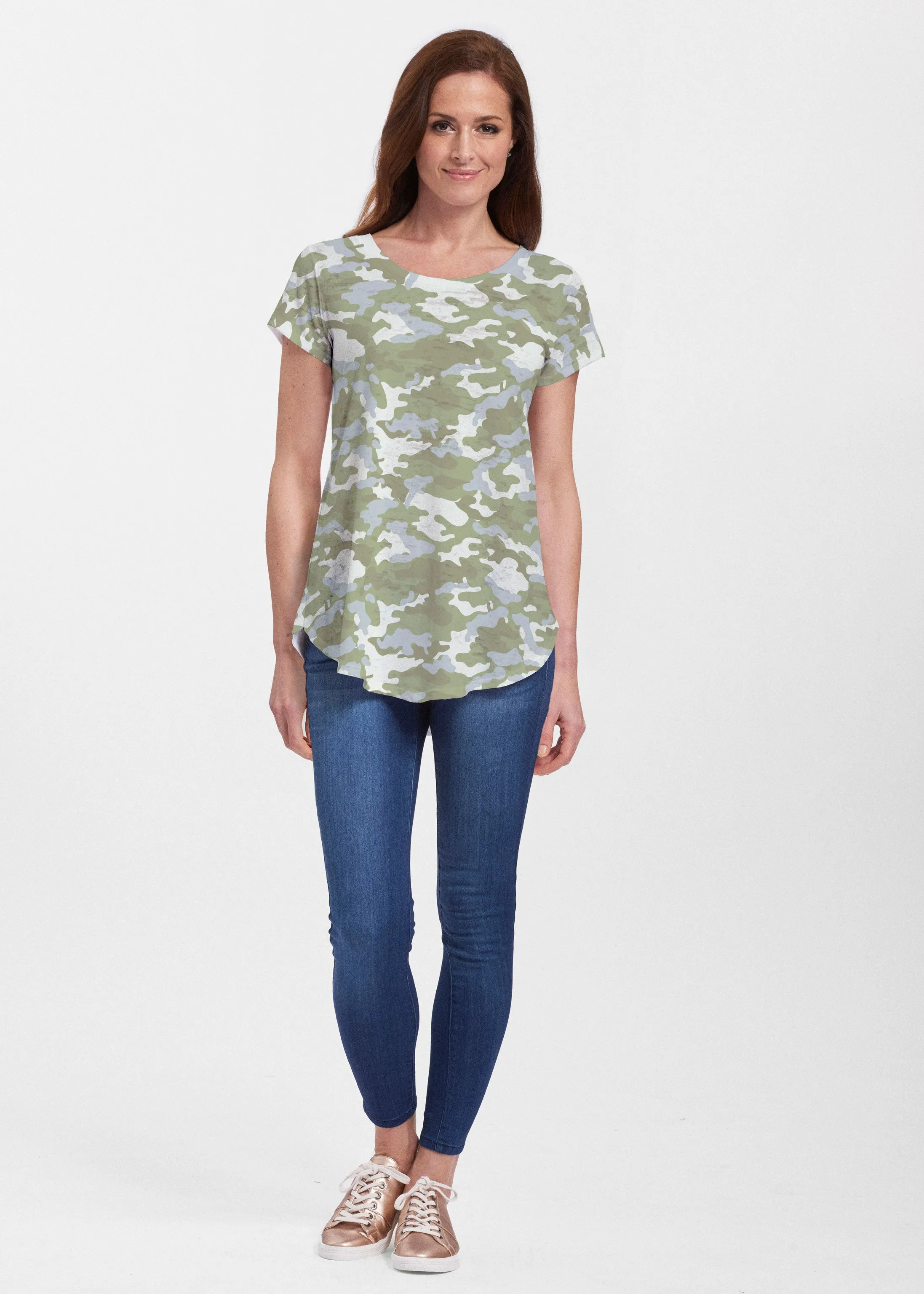 Camo Green (9244) ~ Signature Short Sleeve Scoop Neck Flowy Tunic