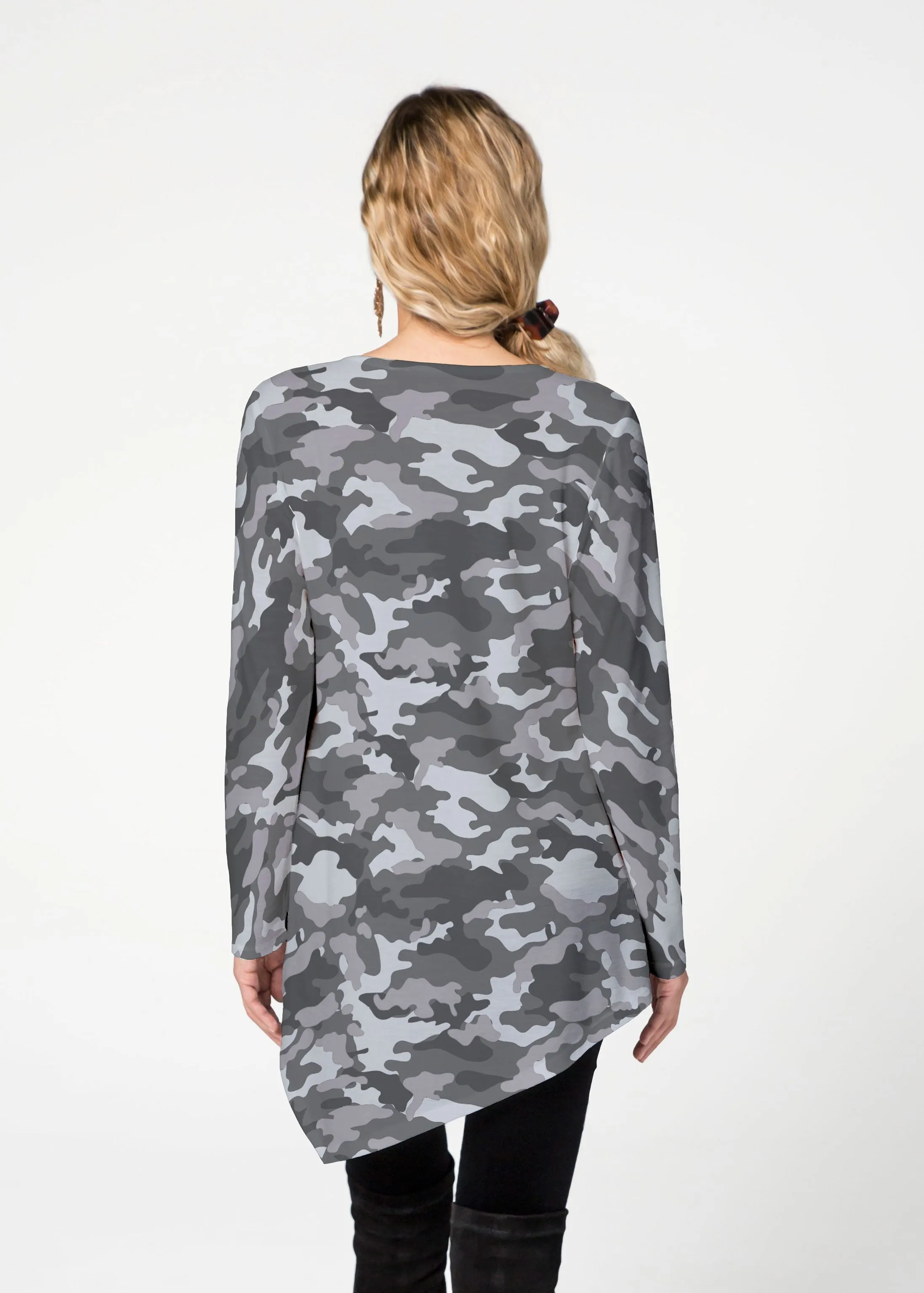 Camo Grey (9245) ~ Asymmetrical French Terry Tunic