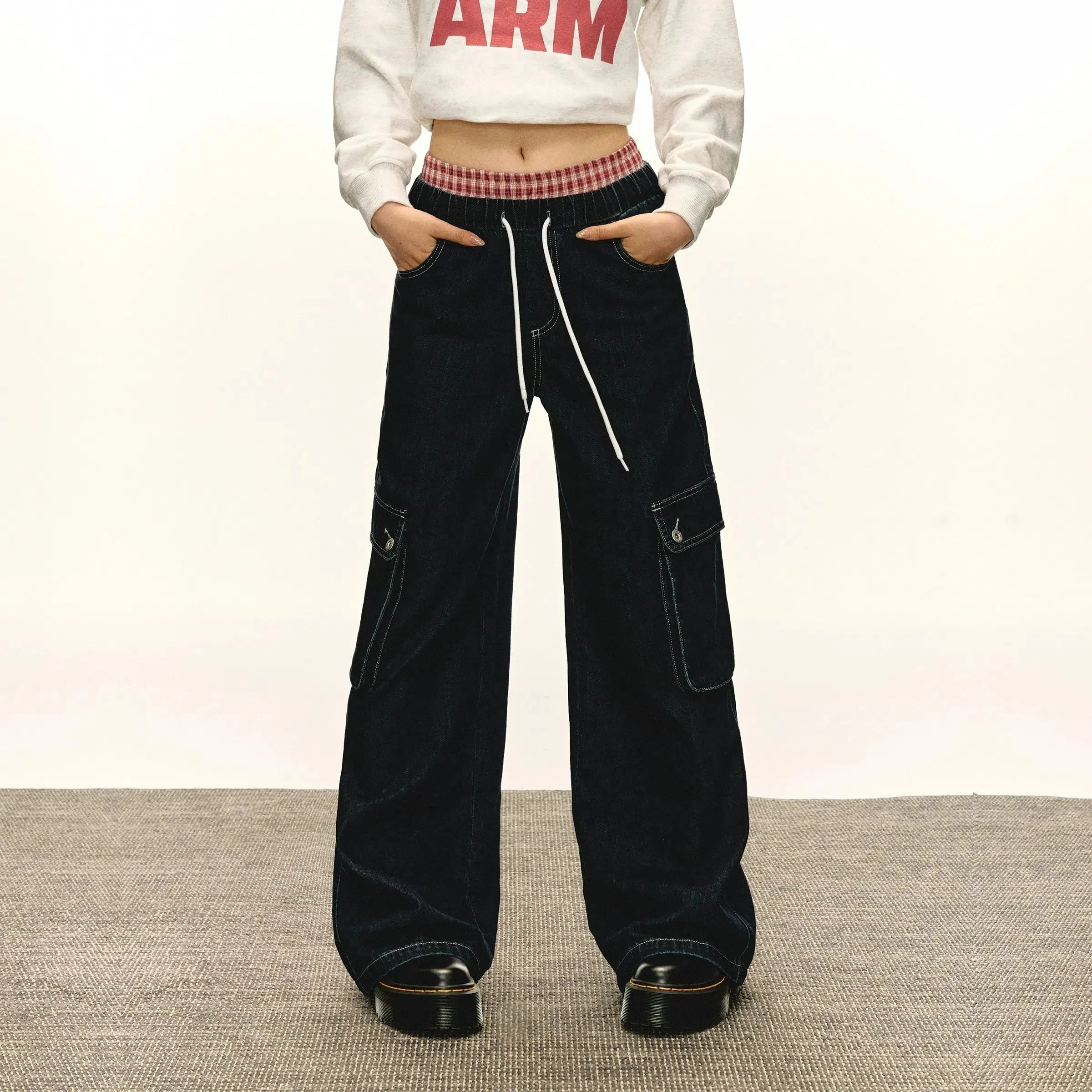 Casual Drawstring Wide-Leg Cargo Pants