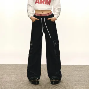 Casual Drawstring Wide-Leg Cargo Pants