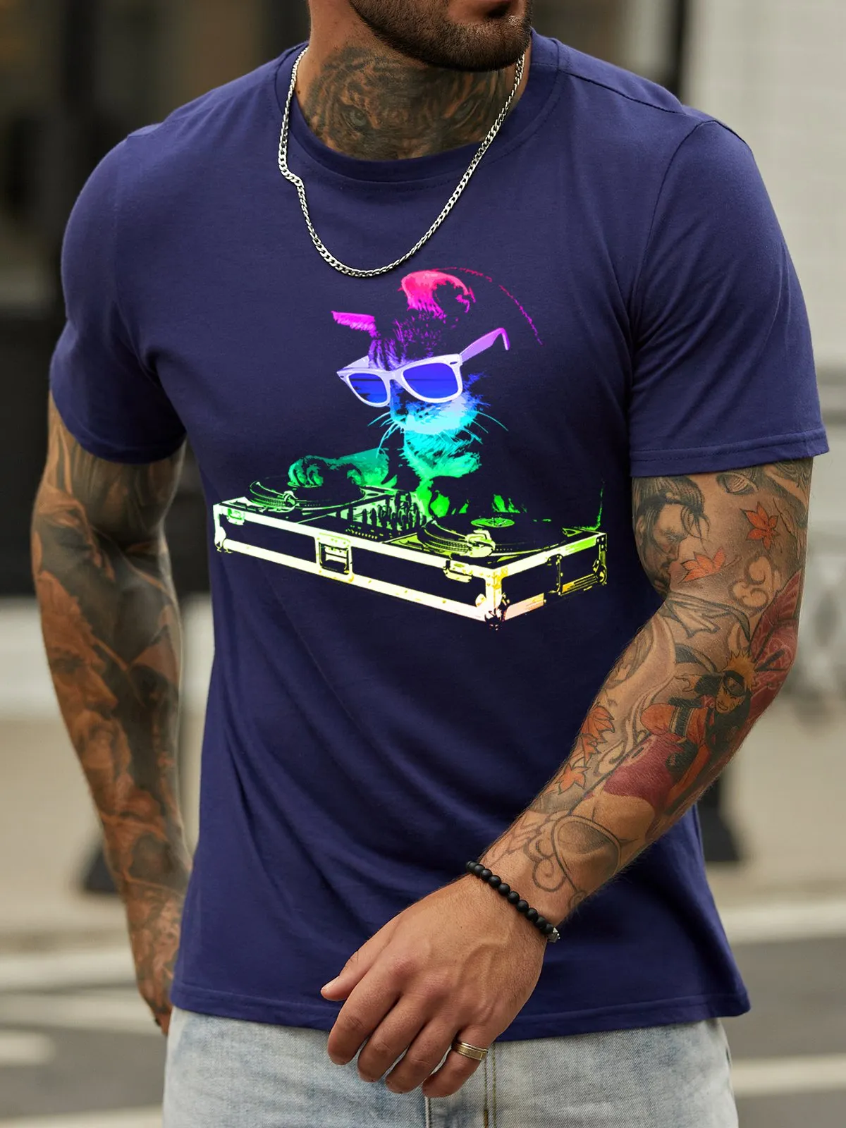Cat DJ Cotton-Blend Crew Neck T-shirt
