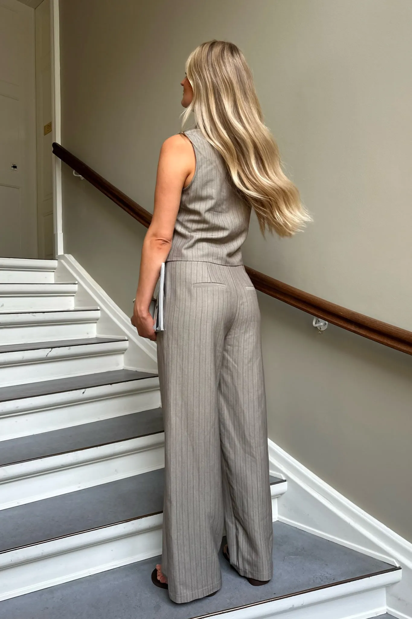 CelinaIC Bukser - Mørk Beige Stribet