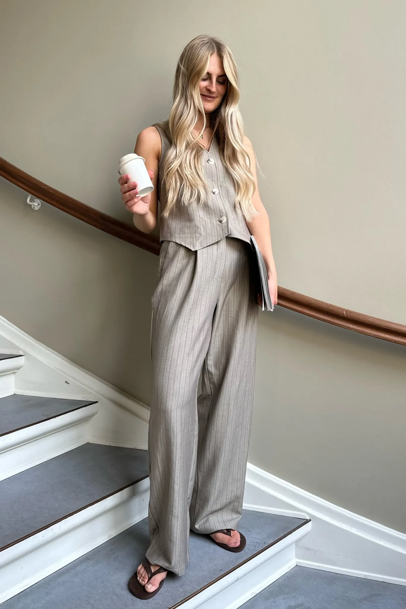 CelinaIC Bukser - Mørk Beige Stribet