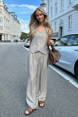 CelinaIC Bukser - Mørk Beige Stribet
