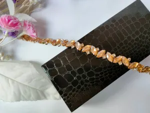 Champagne Gold Luxury Rhinestone Narrow Stonework Trim - 1 Yard