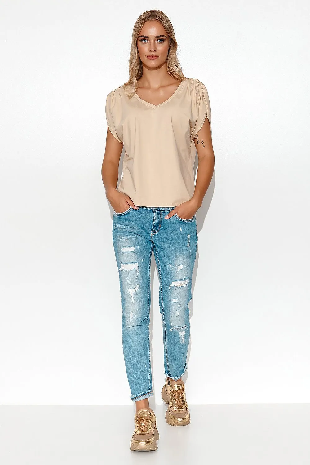 Charming V-Neck Oversized Blouse