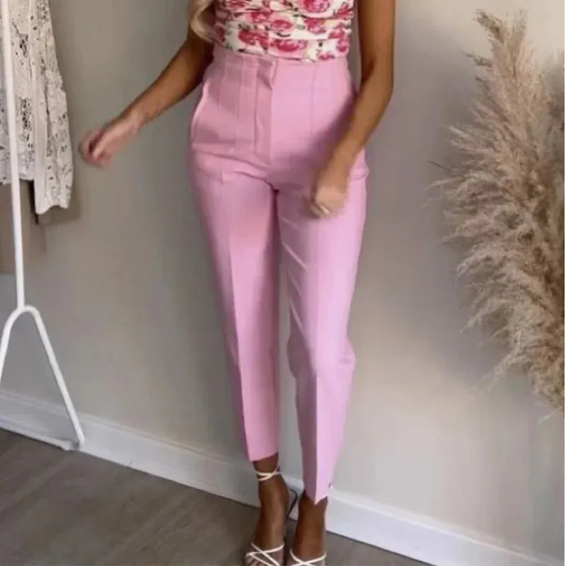 Chic Office Essentials: High-Waisted Pencil Trousers for Women – Formal Pants