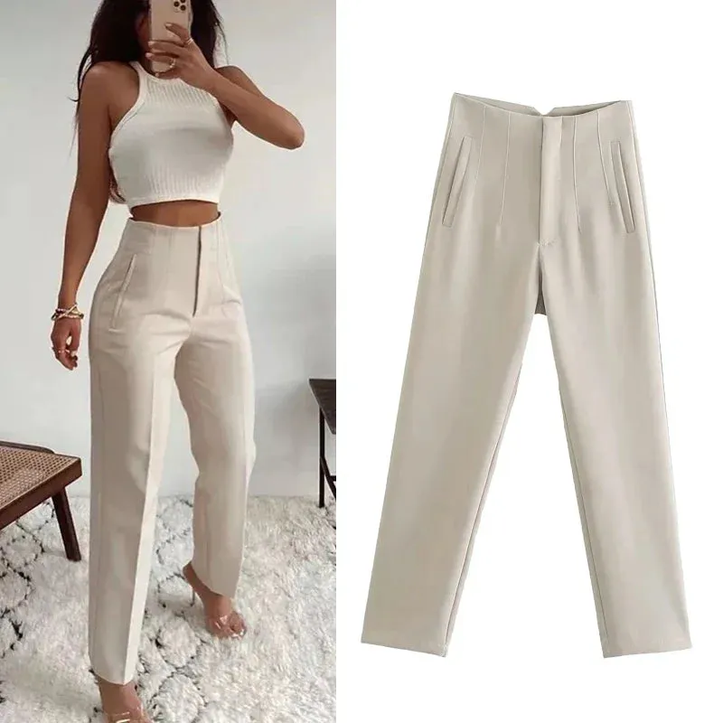 Chic Office Essentials: High-Waisted Pencil Trousers for Women – Formal Pants