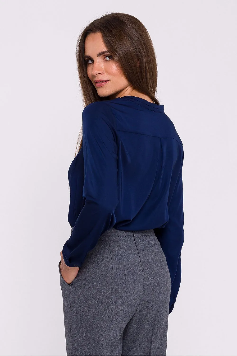 Chic Stand-Up Collar Satin Blouse