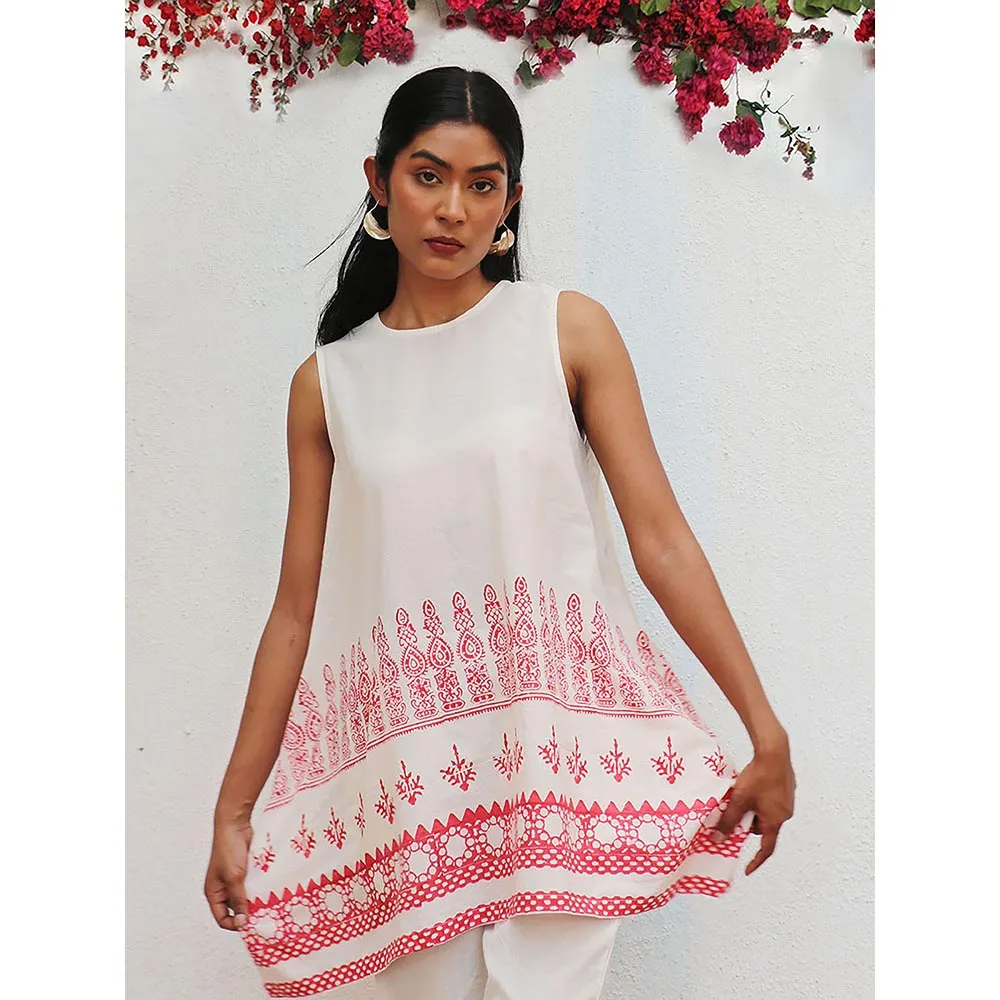 Chidiyaa Bogainvillea Juno Block Printed Cotton Tunic