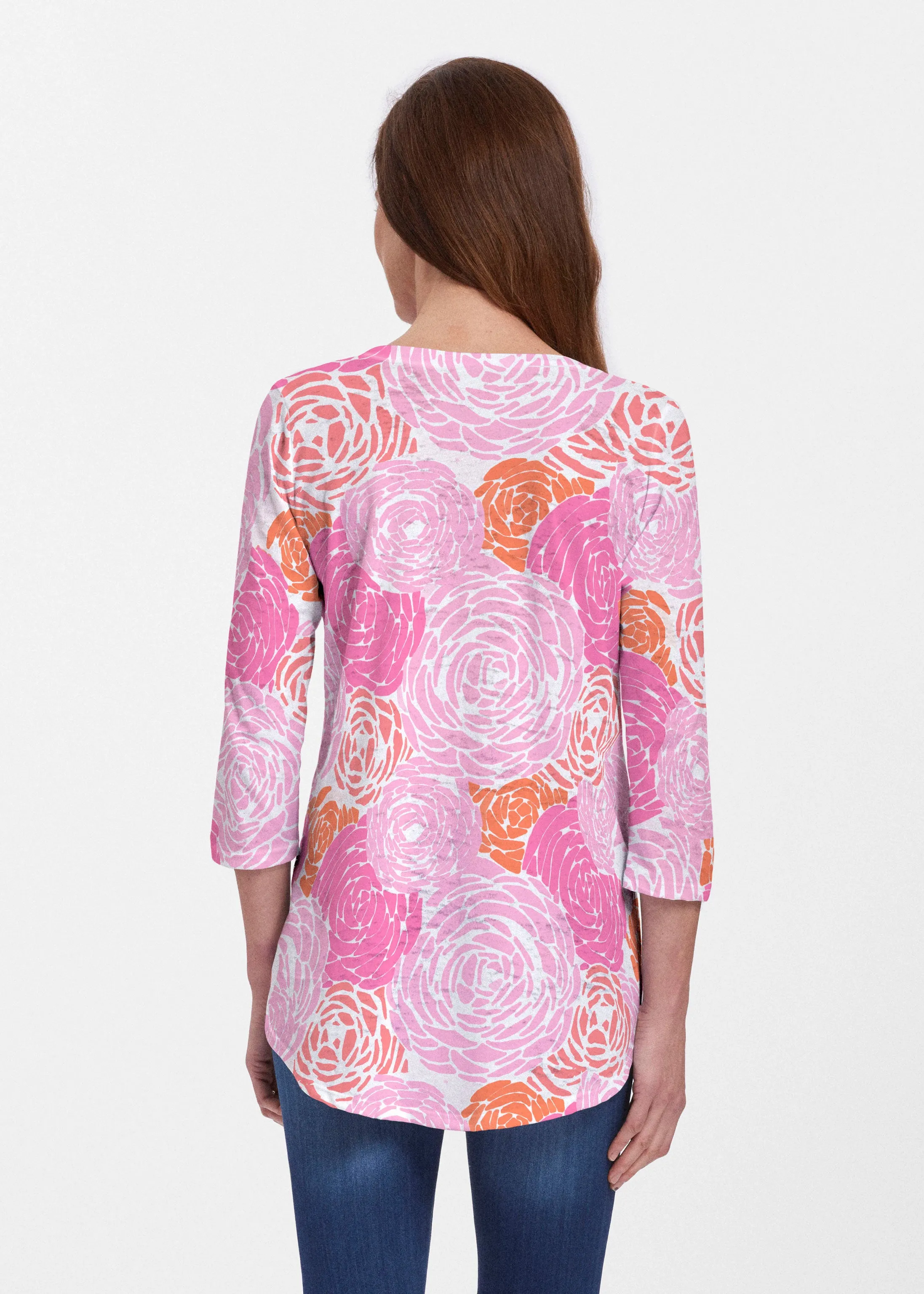 Chrysanthemum Pink (4074) ~ Signature V-neck Flowy Tunic
