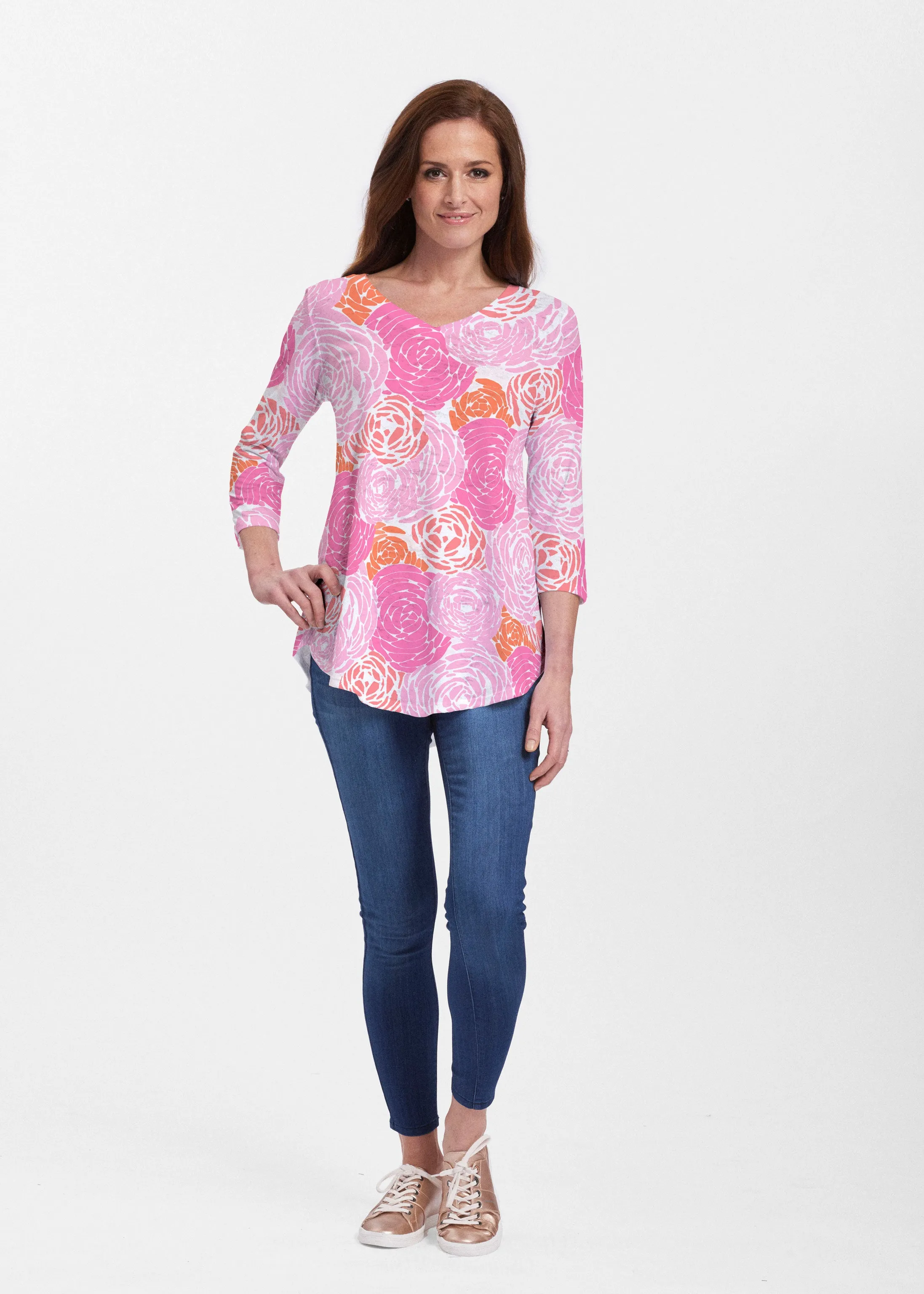 Chrysanthemum Pink (4074) ~ Signature V-neck Flowy Tunic