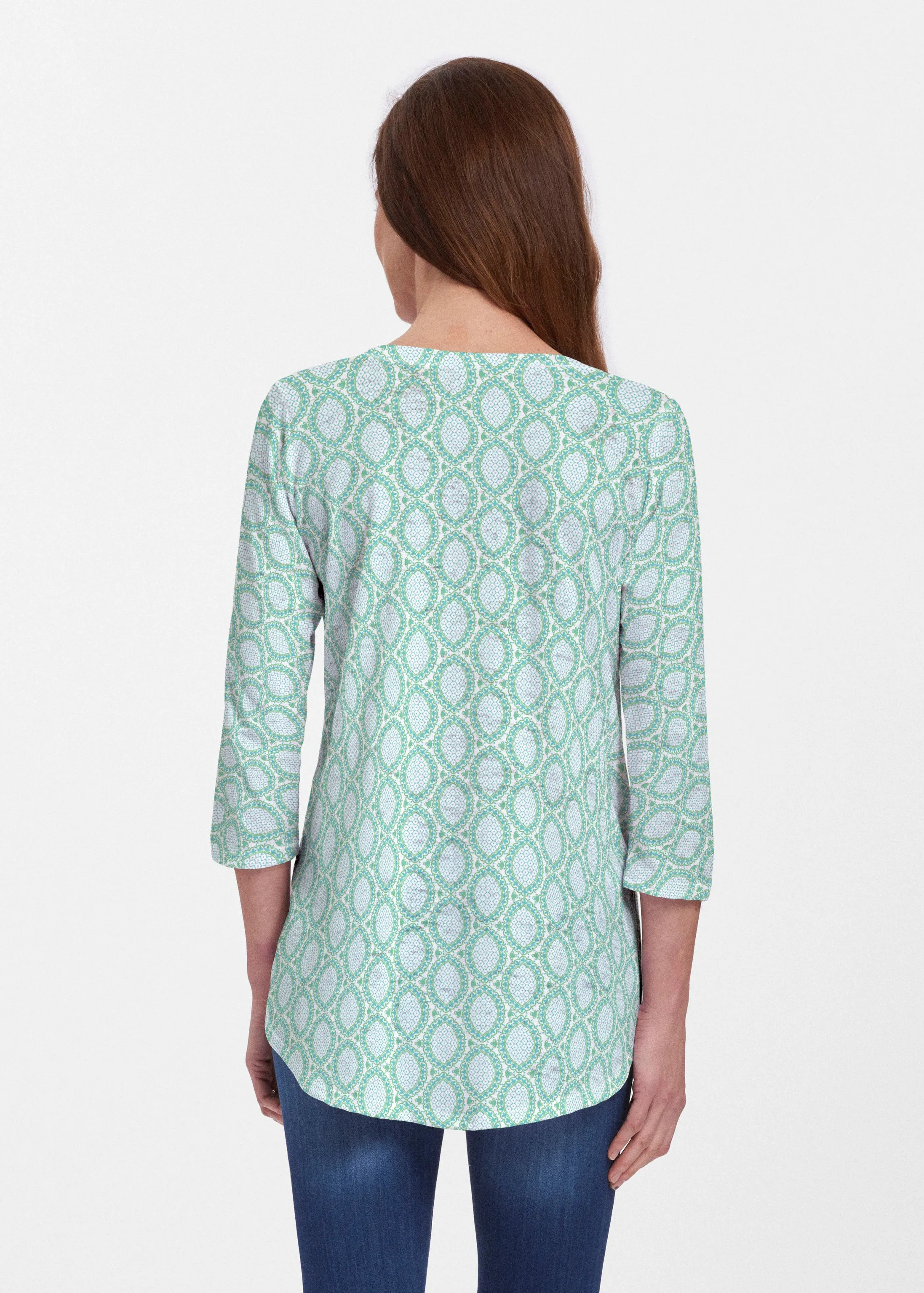 Coastal Lace Green (7686) ~ Signature V-neck Flowy Tunic