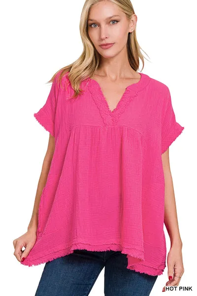 Cotton Gauze Raw Edge Tunic