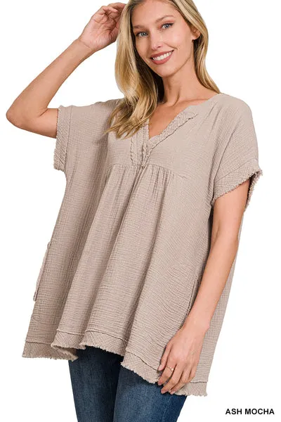 Cotton Gauze Raw Edge Tunic