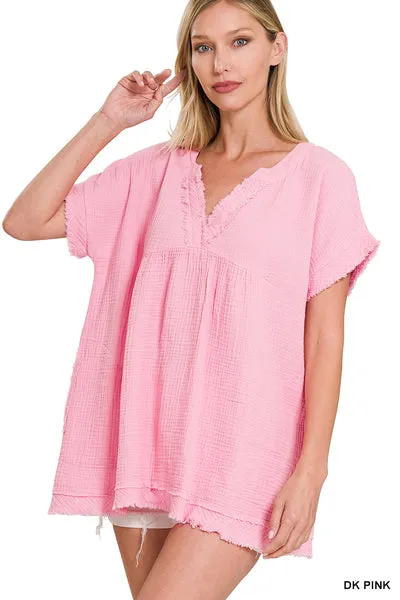 Cotton Gauze Raw Edge Tunic