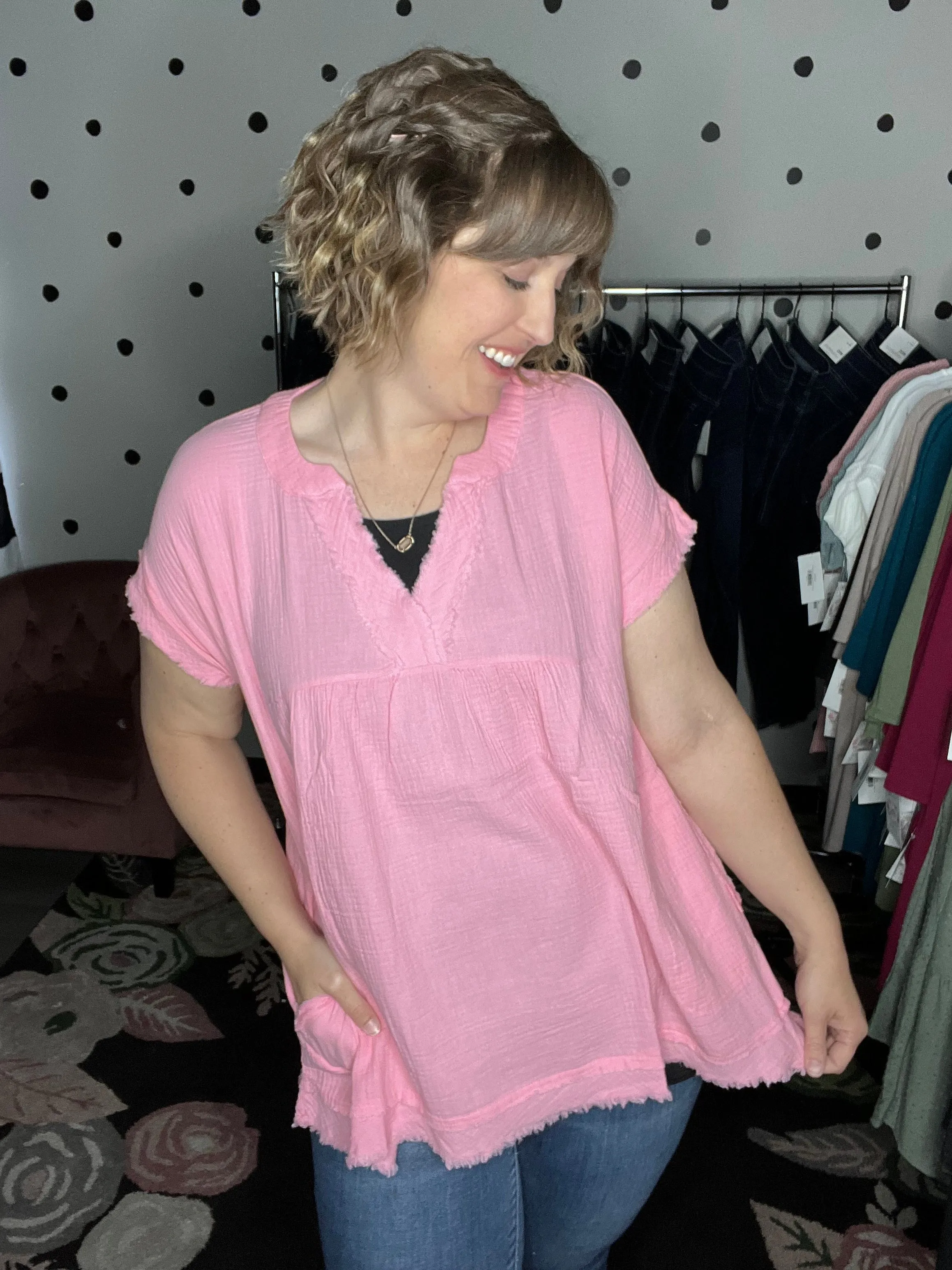 Cotton Gauze Raw Edge Tunic