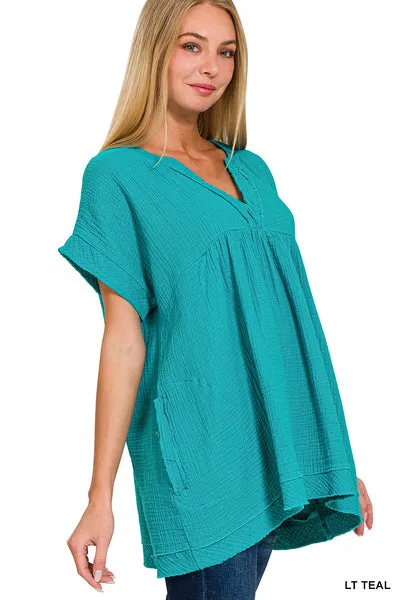 Cotton Gauze Raw Edge Tunic