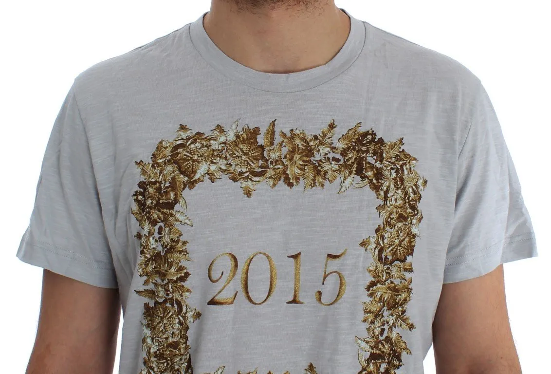 Crewneck 2015 Motive Print Blue Cotton T-shirt