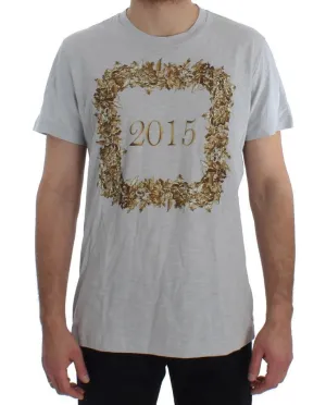 Crewneck 2015 Motive Print Blue Cotton T-shirt