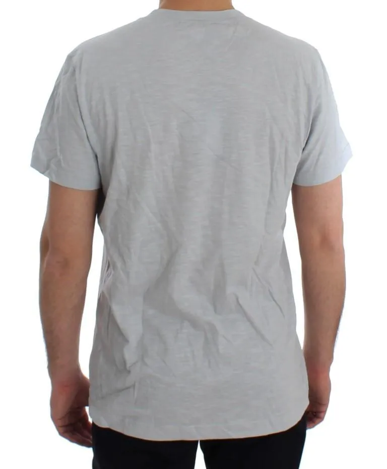 Crewneck 2015 Motive Print Blue Cotton T-shirt