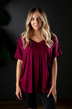 DARIA V NECK BURGUNDY