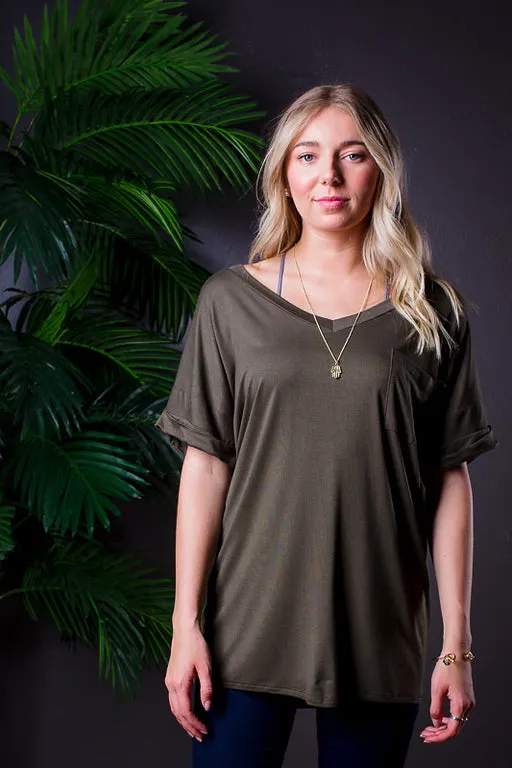 DARIA V NECK TEE OLIVE*