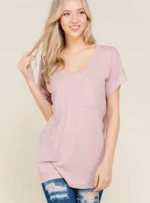 DARIA V NECK TEE ROSE