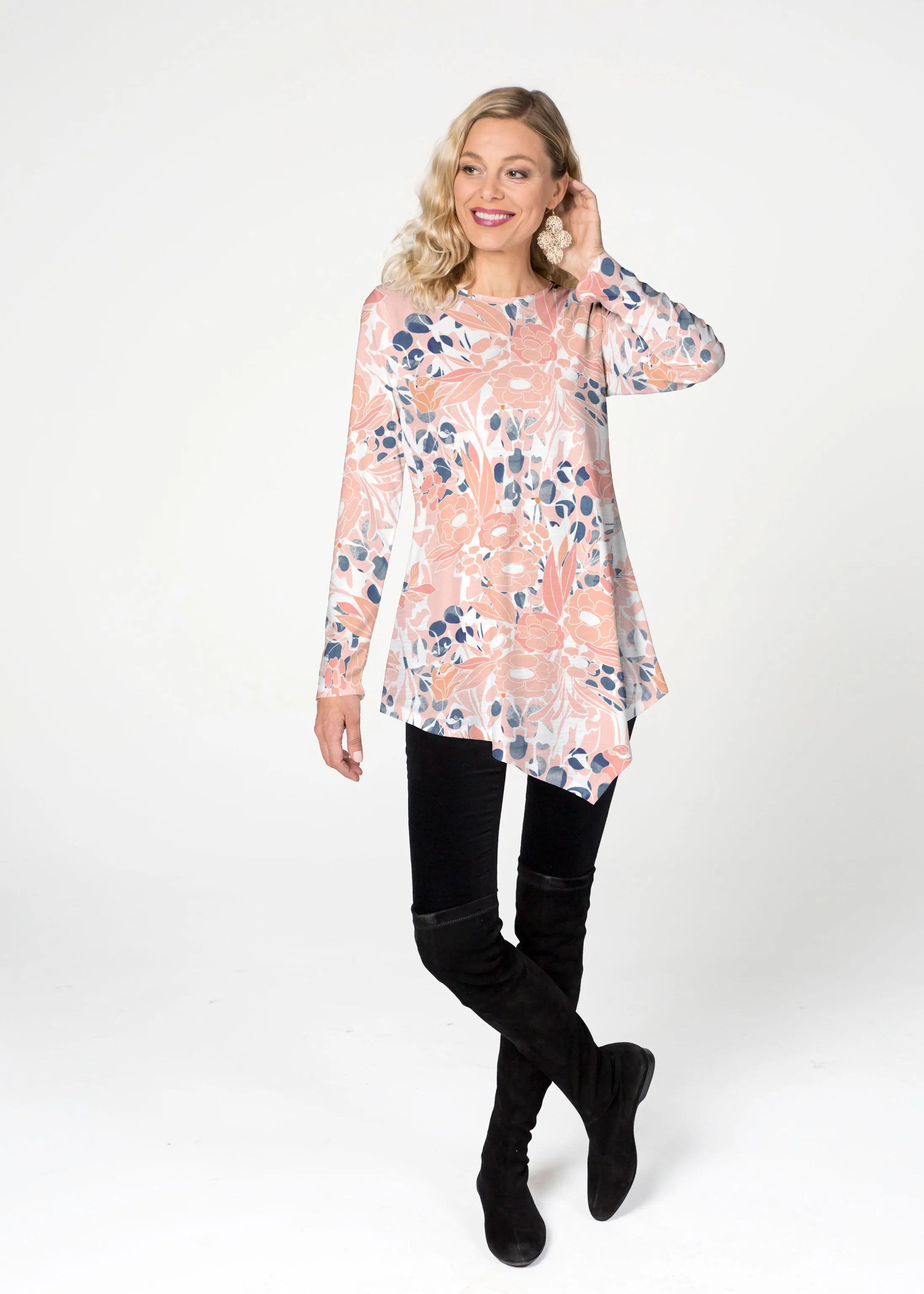 Day Dream Floral (7805) ~ Asymmetrical French Terry Tunic