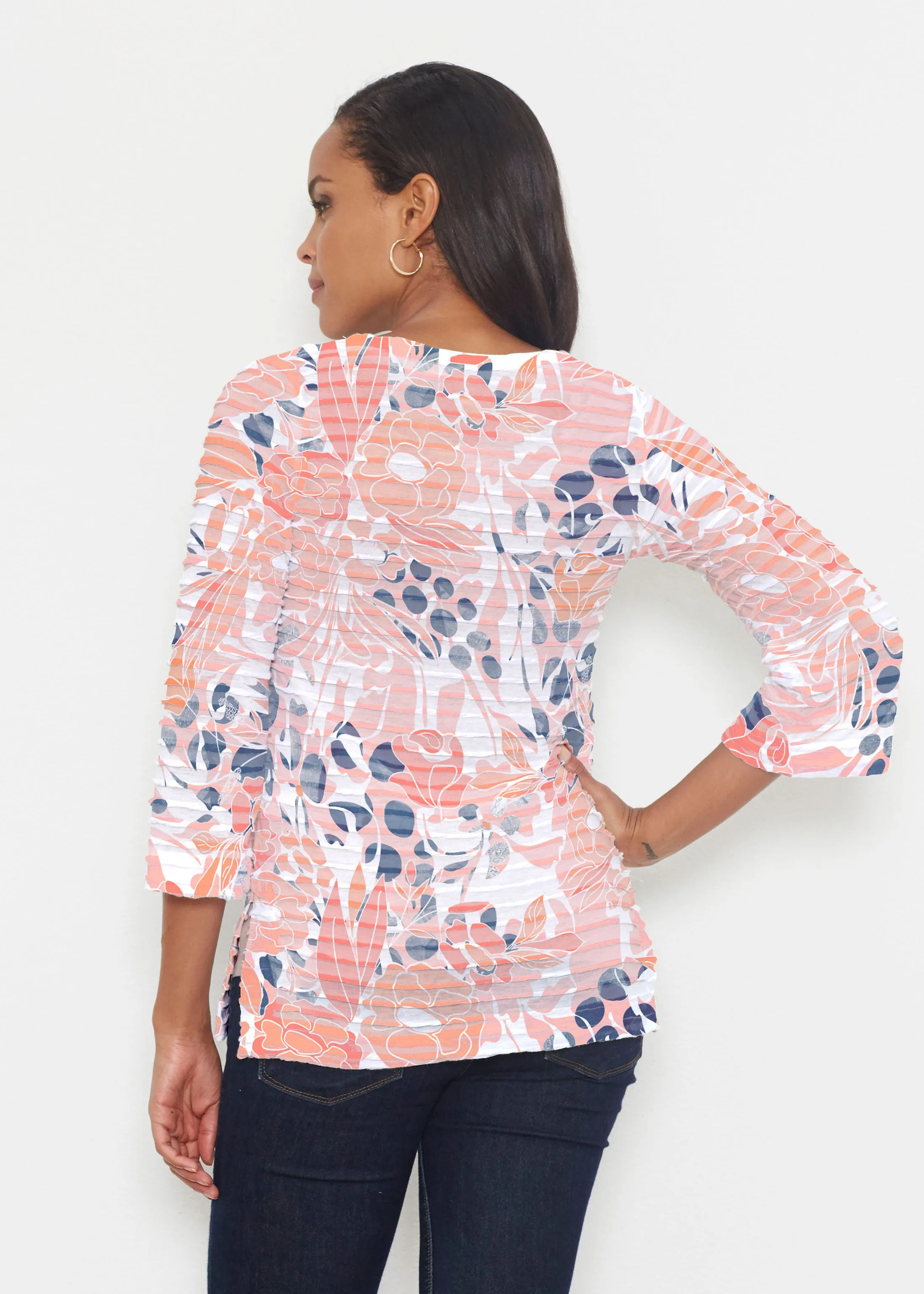 Daydream Florals (7805) ~ Banded 3/4 Bell-Sleeve V-Neck Tunic