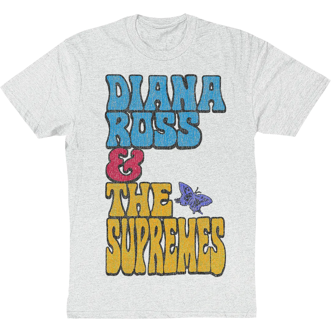 Diana Ross And The Supremes "Stacked Butterfly" T-Shirt in Heather White